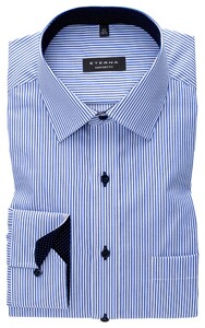 Eterna Stripe Twill Cotton Non-Iron Modern Kent Shirt Blue