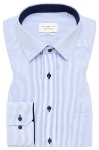 Eterna Stripe Twill Cotton Non-Iron Modern Kent Shirt Light Blue