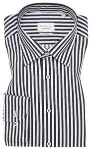 Eterna Striped Cotton Non-Iron Fine Satin Weave Overhemd Zwart