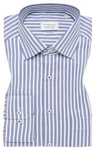 Eterna Striped Cotton Twill Non-Iron Overhemd Smoke Blue