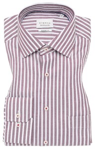 Eterna Striped Cotton Twill Non-Iron Overhemd Wijnrood
