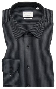 Eterna Striped Cotton Twill Non-Iron Shirt Anthracite Grey