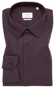 Eterna Striped Cotton Twill Non-Iron Shirt Burgundy