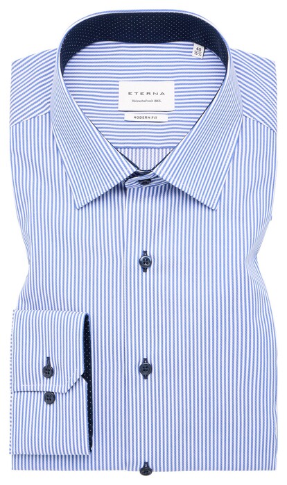 Eterna Striped Twill Cotton Non-Iron Modern Kent Shirt Blue