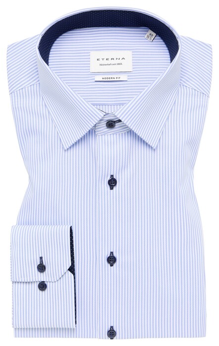 Eterna Striped Twill Cotton Non-Iron Modern Kent Shirt Light Blue