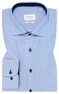 Eterna Striped Twill Non-Iron Cotton Classic Kent Overhemd Blauw