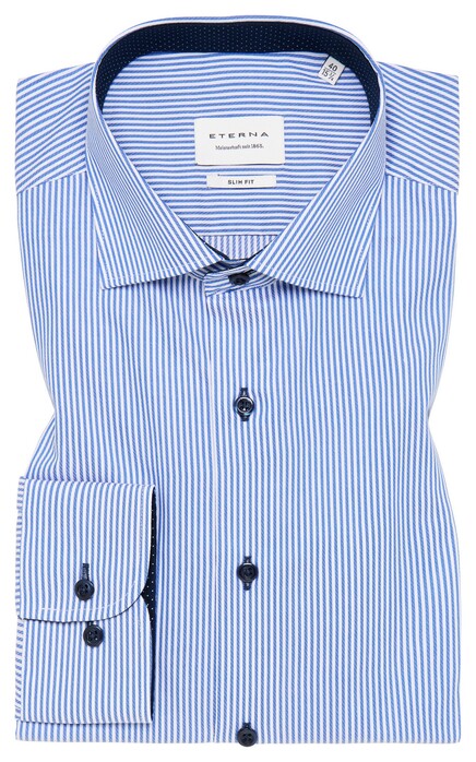 Eterna Striped Twill Non-Iron Cotton Classic Kent Shirt Blue