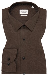 Eterna Structured Non-Iron Cotton Basic Kent Collar Overhemd Donker Bruin