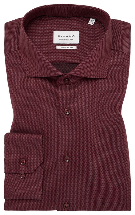 Eterna Texture Non-Iron Cotton Shark Collar Overhemd Bordeaux