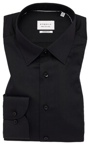 Eterna Uni Color Cotton Satin Kent Collar Overhemd Zwart