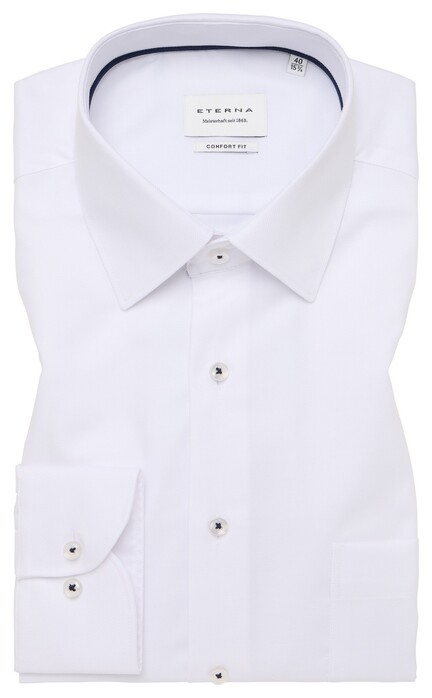 Eterna Uni Color Natté Texture Cotton Non-Iron Kent Collar Overhemd Wit