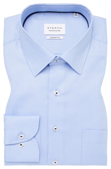 Eterna Uni Color Natté Texture Cotton Non-Iron Kent Collar Shirt Light Blue