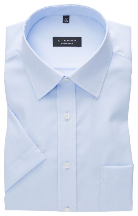 Eterna Uni Color Short Sleeve Original Shirt Poplin Cotton Non-Iron Light Blue