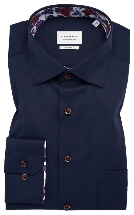 Eterna Uni Color Subtle Details Cover Shirt Half-Ply Cotton Twill Navy