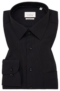 Eterna Uni Color Textured Cotton Non-Iron Overhemd Zwart
