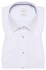 Eterna Uni Color Textured Natté Short Sleeve Cotton Non-Iron Overhemd Wit