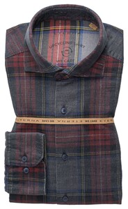 Eterna Upcycling Shirt Corduroy Check Shark Collar Grey-Red