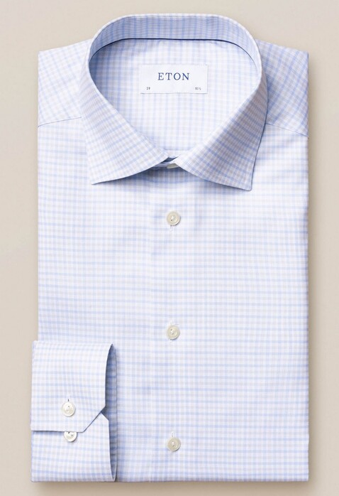 Eton 3 Color Check Shirt Overhemd Lichtgrijs-Blauw