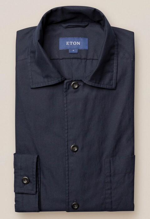 Eton 3-Pocket Turndown Twill Overshirt Donker Blauw Melange