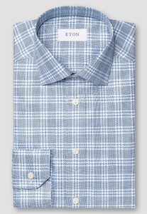 Eton 3D Three Color Diagonal Texture Check Pattern King Twill Shirt Blue