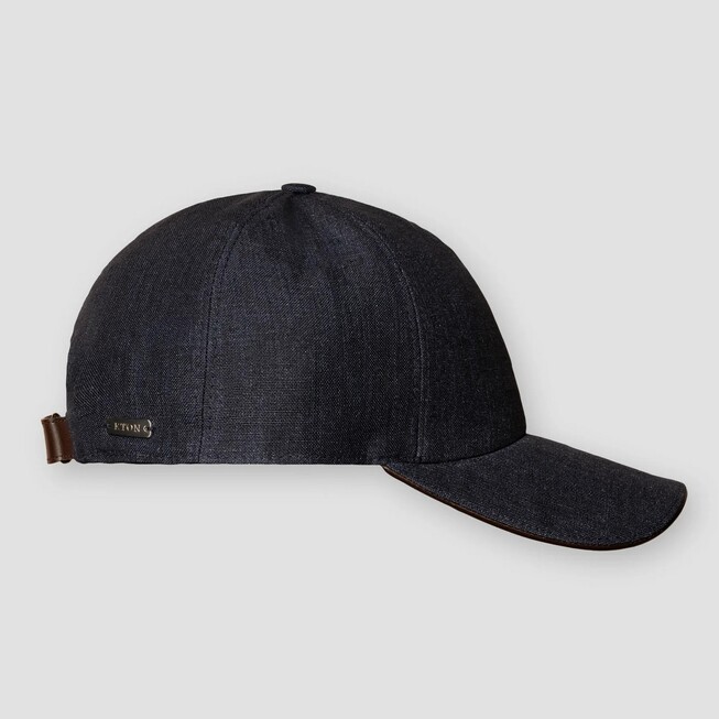 Eton 6-Panel Linnen Leather Piping Cap Navy