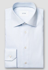 Eton Airy Cotton Tencel Soft Touch Bengal Stripe Shirt Light Blue