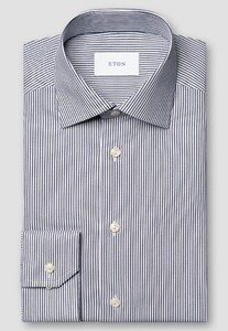 Eton Airy Cotton Tencel Soft Touch Bengal Stripe Shirt Navy