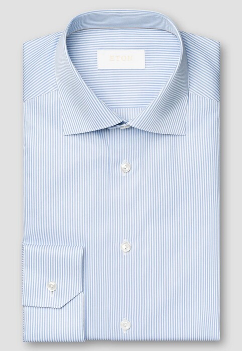 Eton Albini Elevated Supima 120 Cotton Twill Bengal Stripe Shirt Light Blue