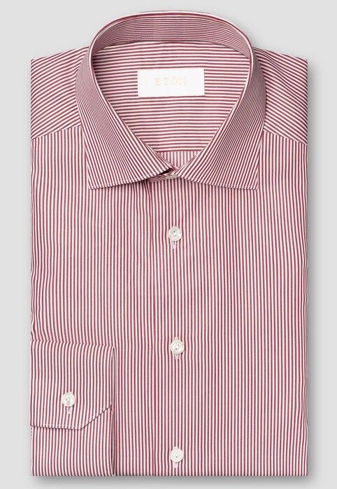 Eton Albini Elevated Supima 120 Cotton Twill Bengal Stripe Shirt Red