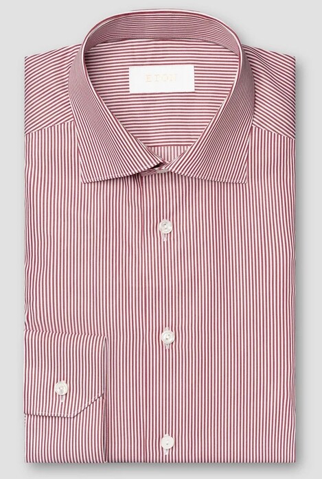 Eton Albini Elevated Supima 120 Twill Cotton Stripe Overhemd Rood