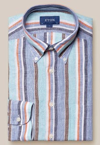 Eton Albini Garment Washed Light Weight Striped Organic Linen Shirt Multicolor