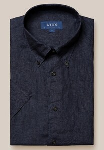 Eton Albini Lightweight Linen Short Sleeve Shirt Dark Navy