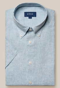 Eton Albini Lightweight Linen Short Sleeve Shirt Light Blue
