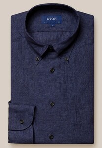 Eton Albini Linen Button Down Lightweight Weave Shirt Dark Navy