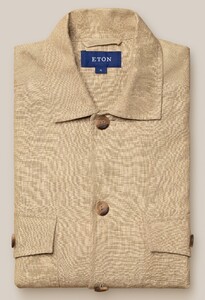 Eton Albini Solid Linen Twill Double Breast Pocket Overshirt Light Brown