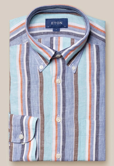 Eton Albini Striped Linen Button Down Shirt Multicolor