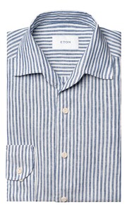 Eton Albini Striped Linen Shirt Overhemd Blauw