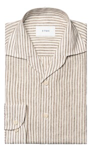 Eton Albini Striped Linen Shirt Overhemd Zand