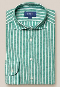 Eton Albini Striped Organic Lightweight Linnen Weave Overhemd Groen
