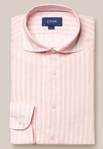 Eton Albini Striped Organic Lightweight Linnen Weave Overhemd Roze