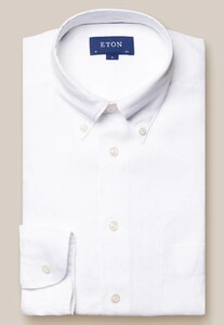Eton Albini Uni Organic Linnen Button Down Textured Lightweight Weave Overhemd Wit