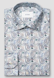Eton Allover Bold Paisley Pattern Cotton Tencel Subtle Stretch Overhemd Blauw-Multi