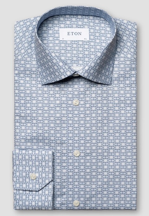 Eton Allover Geometric Pattern Signature Twill Shirt Light Blue-Blue