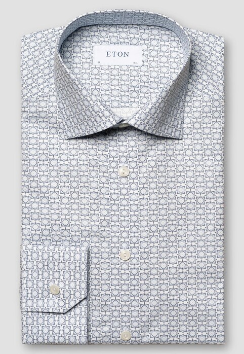 Eton Allover Geometric Pattern Signature Twill Shirt White-Blue