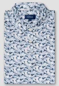 Eton Allover Leaves Pattern Polo Licht Blauw