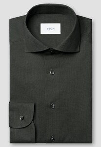 Eton Allover Micro Check Brushed Cotton Signature Flannel Shirt Dark Green