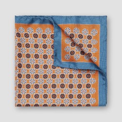 Eton Allover Mini Medallion Pattern Basketweave Texture Pochet Oranje-Blauw