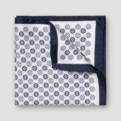 Eton Allover Mini Medallion Pattern Basketweave Texture Pochet Wit-Navy