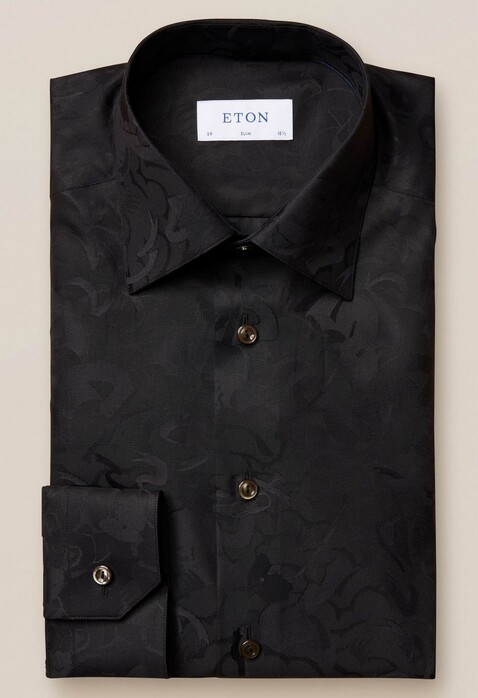 Eton Art Deco Woven Floral Overhemd Zwart