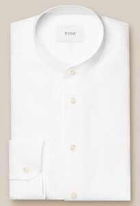 Eton Band Collar Luxury Subtle Texture Garment Washed Linnen Overhemd Wit